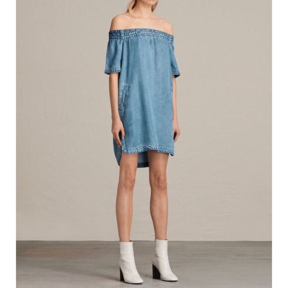 ALL SAINTS Denim Chambray Adela Mini Dress - Picture 14 of 14